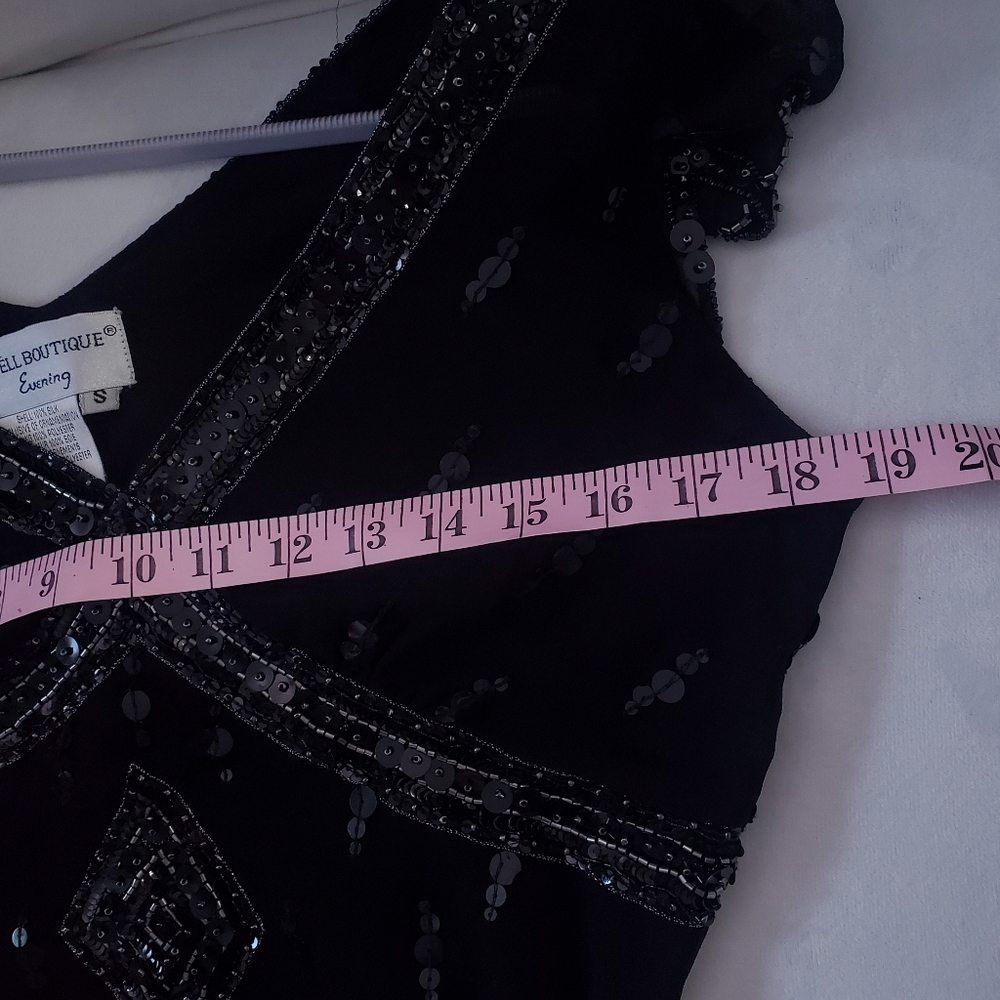 Papell Boutique Vintage Flapper Evening Blouse Silk Black Sequin Embellished  S - Picture 12 of 14